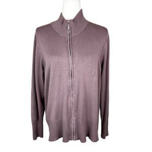 Questions Sweater Women Extra Large Purple Zip Up Cardigan Rhinestoned Sleeves